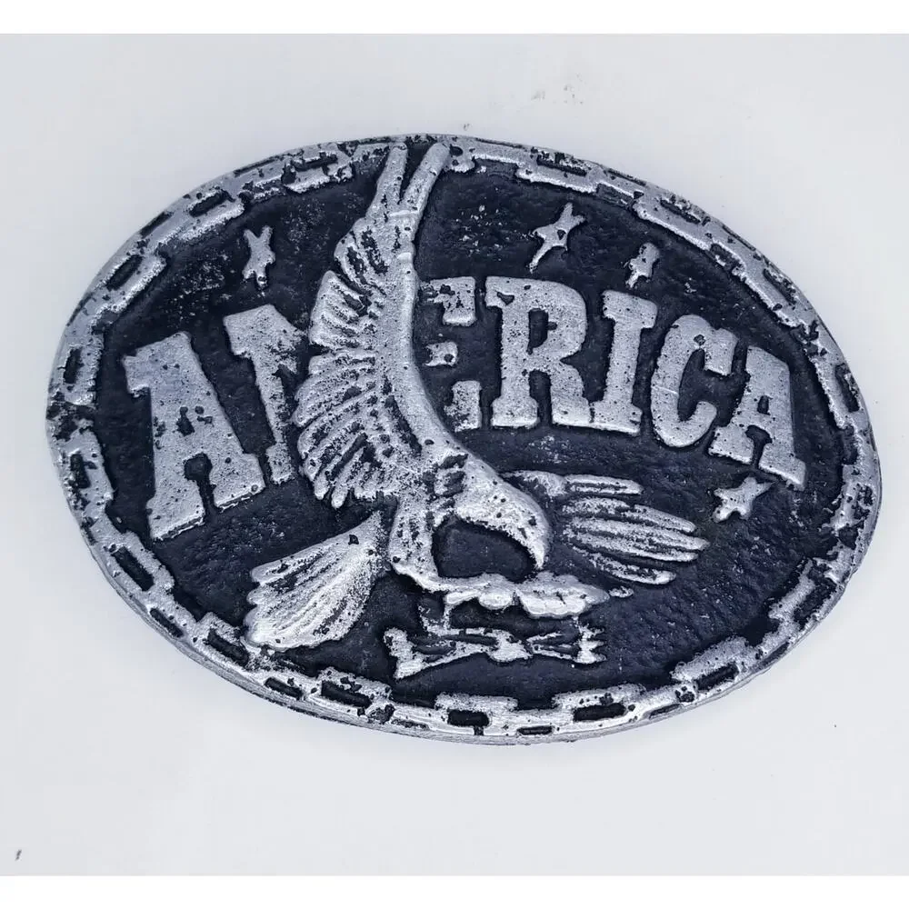 America Belt Buckle Bald Eagle Metal Gray Patriotic Western 3 1/2